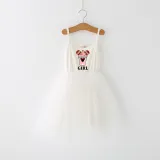 Girls Multicolor Puffy Slip Cartoon Mouse Drinks Sleeveless Dress