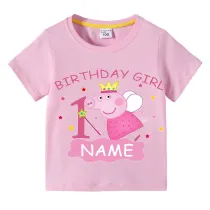 Girls Clothing Name Custom Birthday Celebration Cartoon Piggy Family T-shirts