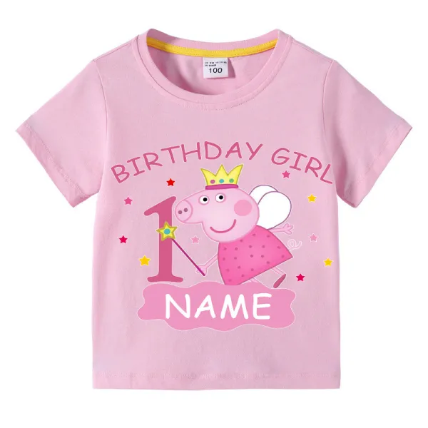 Girls Clothing Name Custom Birthday Celebration Cartoon Piggy Family T-shirts
