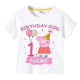 Girls Clothing Name Custom Birthday Celebration Cartoon Piggy Family T-shirts