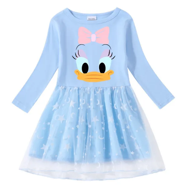 Girls Yarn Skirt Cartoon Duck Head Long And Short Sleeve Dress