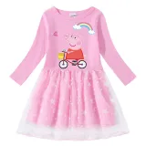 Girls Yarn Skirt Cartoon Piggy With Rainbow Long And Short Sleeve Dress