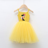 Girls Multicolor Puffy Slip Cartoon Mouse Sleeveless Dress