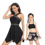 Matching Family Swimsuit Mom and Me Flower Prints Crossing Halter Plus Size Bikini Swimwear