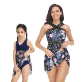 Matching Family Swimsuit Mom and Me Flower Prints Crossing Halter Plus Size Bikini Swimwear