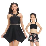 Matching Family Swimsuit Mom and Me Flower Prints Crossing Halter Plus Size Bikini Swimwear