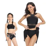 Matching Family Swimsuit Mom and Me Flower Prints Crossing Halter Plus Size Bikini Swimwear
