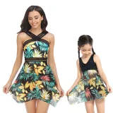 Matching Family Swimsuit Mom and Me Flower Prints Crossing Halter Plus Size Bikini Swimwear