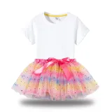 Toddler Girl Two Pieces Short Sleeve T-shirts Glitter Mesh Tutu Dress