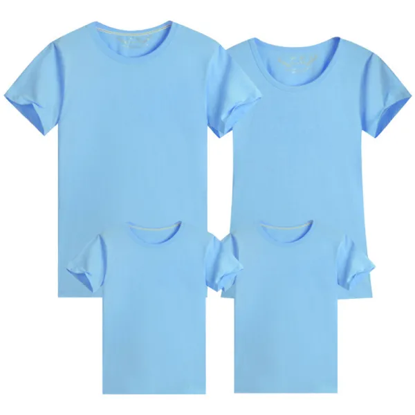 Family Matching Women and Men Casual Short Sleeve Pure Colours T-shirt Mommy and Me Tops