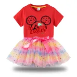Girl Two Pieces Rainbow TuTu Happy Easter Cartoon Mouse Princess Bubble Skirt