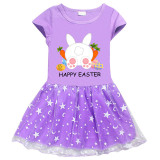 Girls Yarn Skirt Happy Easter Carrot Egg Bunny Long And Short Sleeve Dress