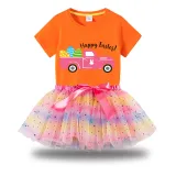 Girl Two Pieces Rainbow TuTu Happy Easter Car Princess Bubble Skirt