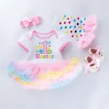 Baby Girls My First Easter 4 Pieces Short Sleeve Tutu Dress with Baby Socks and Headscarf