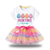 Girl Two Pieces Rainbow TuTu Happy Easter Hunting Crew Eggs Princess Bubble Skirt