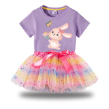 Girl Two Pieces Rainbow TuTu Happy Easter Bunny Flower Butterfly Princess Bubble Skirt
