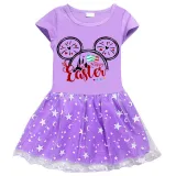Girls Yarn Skirt Happy Easter Cartoon Mouse Long And Short Sleeve Dress