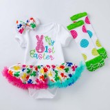 Baby Girls My First Easter 3 Pieces Short Suits Colorful Tutu Dress and Baby Socks