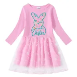 Girls Yarn Skirt Happy Easter Elements Long And Short Sleeve Dress