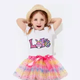 Girl Two Pieces Rainbow TuTu Happy Easter Bunny Love Princess Bubble Skirt