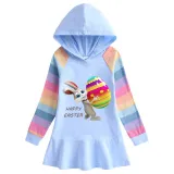 Girls Rainbow Happy Easter Egg Bunny Long And Short Sleeve Casual Skirt