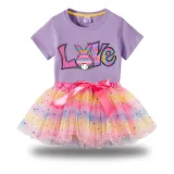 Girl Two Pieces Rainbow TuTu Happy Easter Bunny Love Princess Bubble Skirt