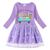 Girls Yarn Skirt Happy Easter Gnomies Car Long And Short Sleeve Dress