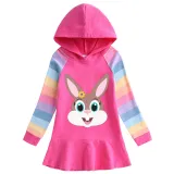 Girls Rainbow Happy Easter Cute Bunny Long And Short Sleeve Casual Skirt