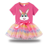 Girl Two Pieces Rainbow TuTu Happy Easter Cute Bunny Princess Bubble Skirt