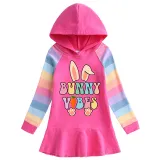 Girls Rainbow Happy Easter Bunny Vibes Long And Short Sleeve Casual Skirt