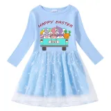 Girls Yarn Skirt Happy Easter Gnomies Car Long And Short Sleeve Dress