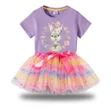 Girl Two Pieces Rainbow TuTu Happy Easter Bunny Wreath Princess Bubble Skirt