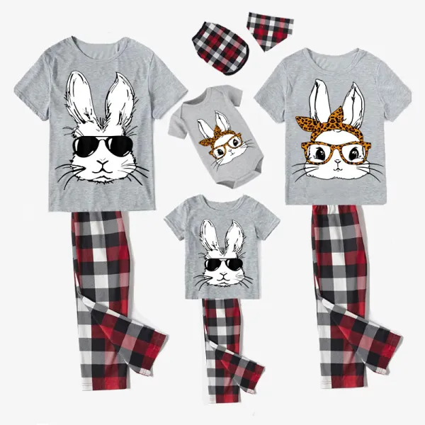 Easter Family Matching Pajamas Exclusive Design Happy Easter Bunny With Glasse Gray Pajamas Set