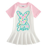 Girls Rainbow Happy Easter Elements Long And Short Sleeve Casual Skirt