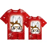 Mommy and Me Matching Clothing Top Happy Easter Bunny With Glasses Tie Dyed Family T-shirts