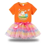 Girl Two Pieces Rainbow TuTu Happy Easter Basket Bunny Flower Butterfly Princess Bubble Skirt