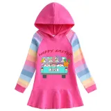Girls Rainbow Happy Easter Gnomies Car Long And Short Sleeve Casual Skirt