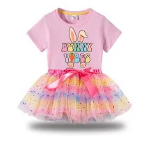 Girl Two Pieces Rainbow TuTu Happy Easter Bunny Vibes Princess Bubble Skirt