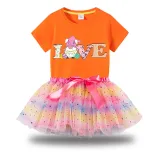 Girl Two Pieces Rainbow TuTu Happy Easter Gnomies Love Princess Bubble Skirt