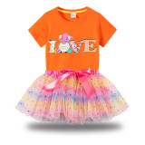 Girl Two Pieces Rainbow TuTu Happy Easter Gnomies Love Princess Bubble Skirt