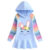 Girls Rainbow Happy Easter Smile Bunny Long And Short Sleeve Casual Skirt