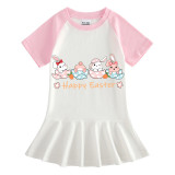 Girls Rainbow Happy Easter Egg Bunny Long And Short Sleeve Casual Skirt