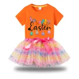 Girl Two Pieces Rainbow TuTu Happy Easter Eggs Princess Bubble Skirt