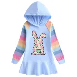 Girls Rainbow Happy Easter Bunny Flower Butterfly Long And Short Sleeve Casual Skirt