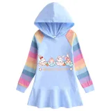 Girls Rainbow Happy Easter Egg Bunny Long And Short Sleeve Casual Skirt