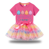 Girl Two Pieces Rainbow TuTu Happy Easter Hunting Crew Eggs Princess Bubble Skirt