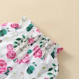 Baby Girls Happy Easter Two Pieces Rabbit Camisoles and Floral Shorts Set