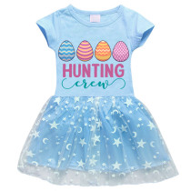 Girls Yarn Skirt Happy Easter Hunting Crew Eggs Long And Short Sleeve Dress