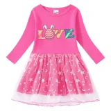 Girls Yarn Skirt Happy Easter Egg Love Long And Short Sleeve Dress