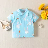 Baby Boys Happy Easter Rabbit Carrots Short Sleeve Casual Shirts
